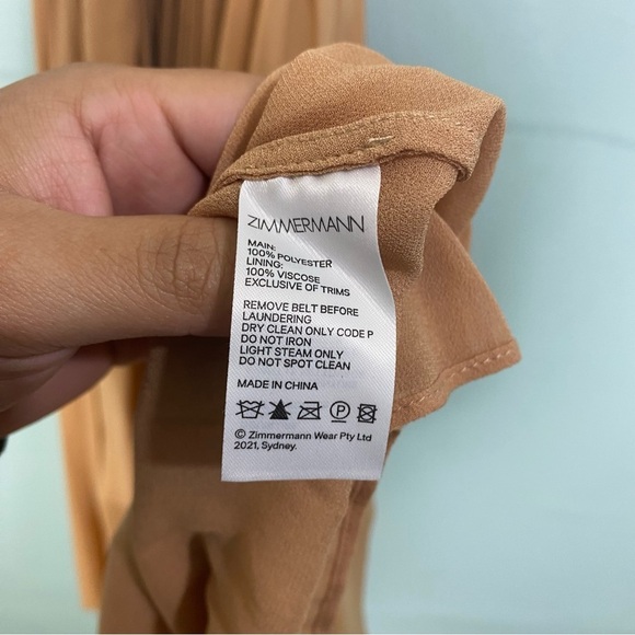 Zimmermann‎ Sunray Pleat Midi Dress Sleeveless Chain Sash Belted Sz 8 - Picture 8 of 9